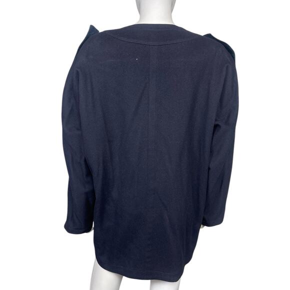 Gianni Versace Vtg 80s Women's 10 Navy Wool Pockets Veck Oversized Jacket EUC - Picture 2 of 5